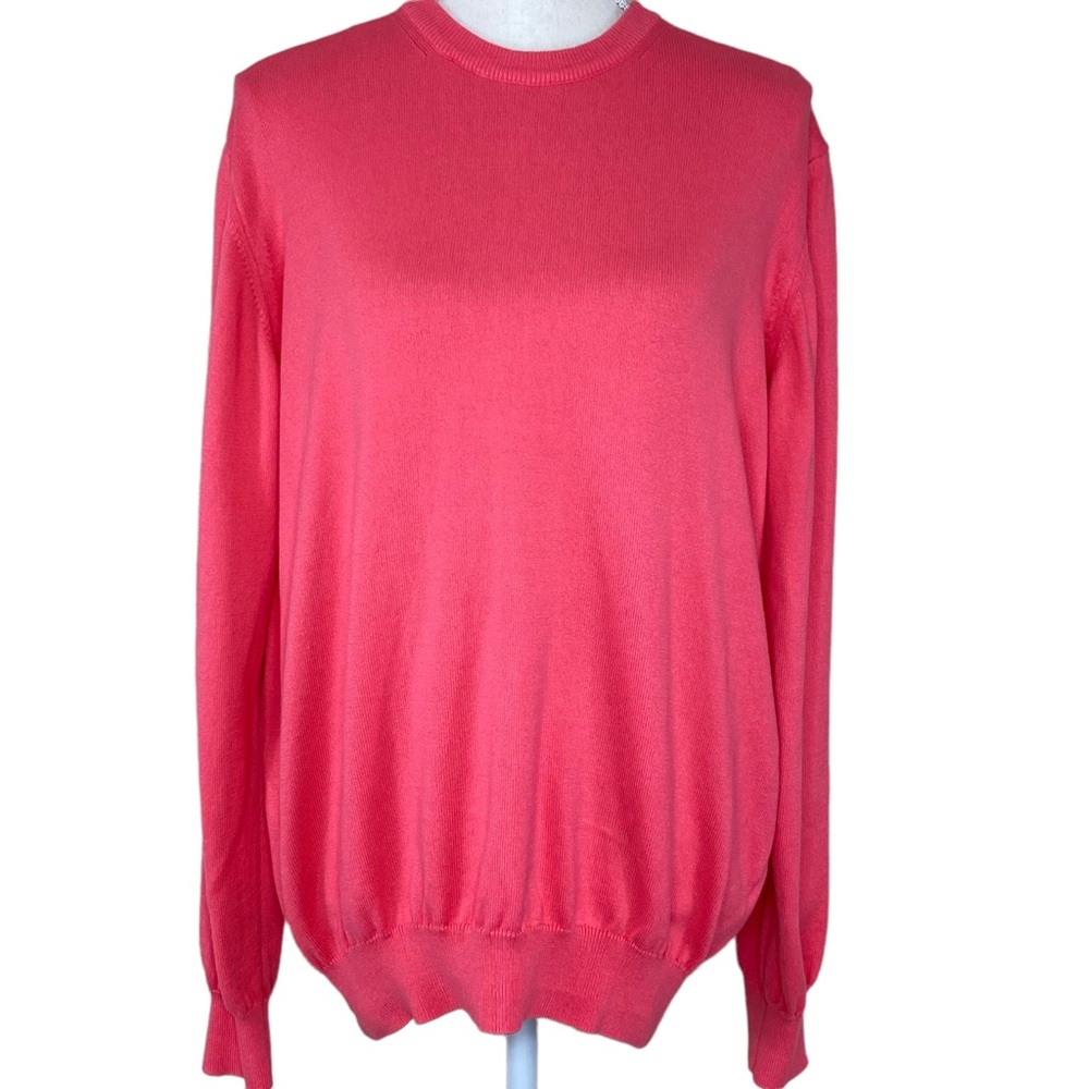 Bruce Field Made In Italy Pink Cotton Crew Neck Sweater Banded Bottom Size XL